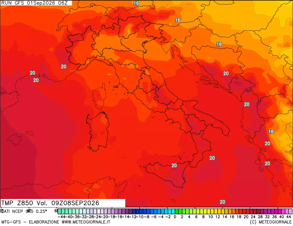 mappa 850 hPa Temp