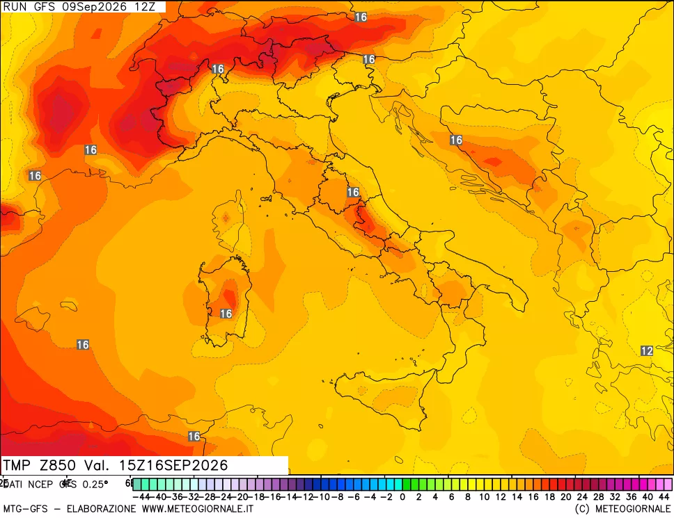 mappa 850 hPa Temp