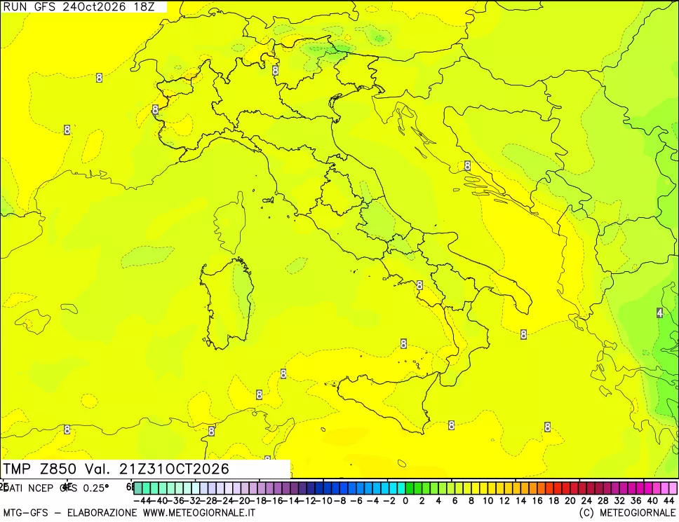 mappa 850 hPa Temp