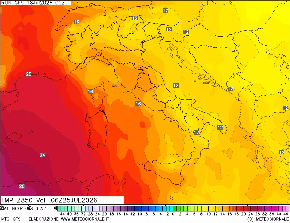 mappa 850 hPa Temp