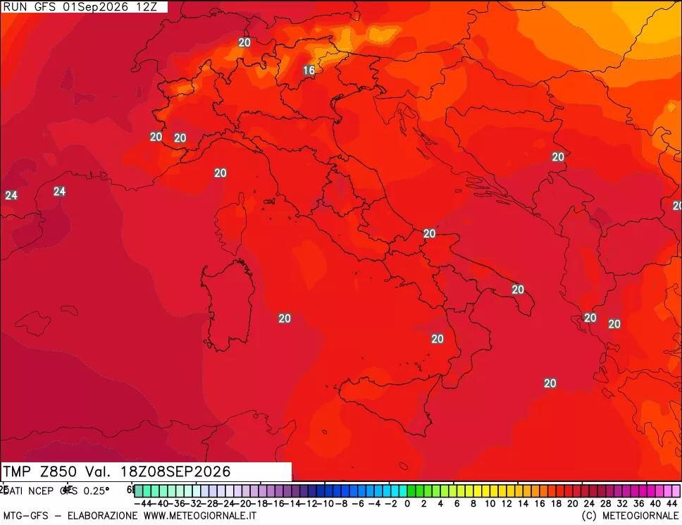 mappa 850 hPa Temp