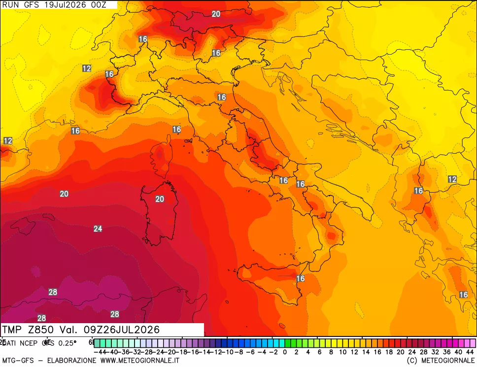 mappa 850 hPa Temp
