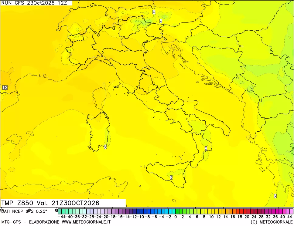 mappa 850 hPa Temp