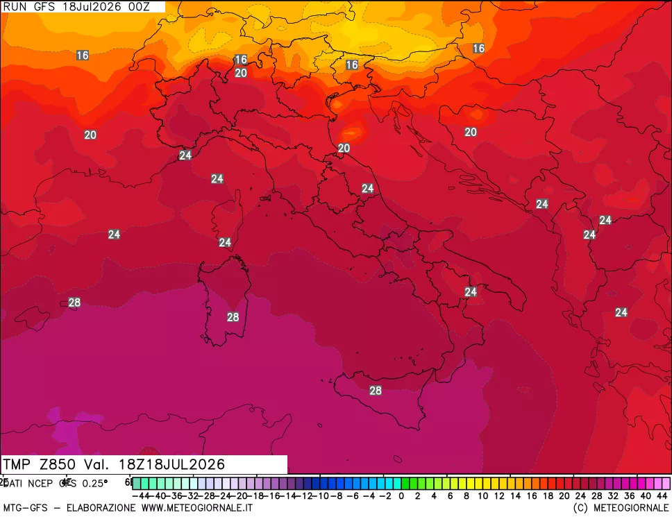 mappa 850 hPa Temp
