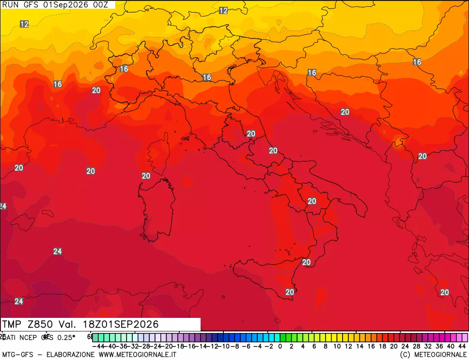 mappa 850 hPa Temp
