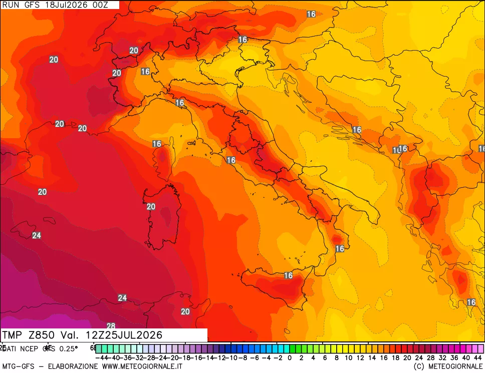 mappa 850 hPa Temp