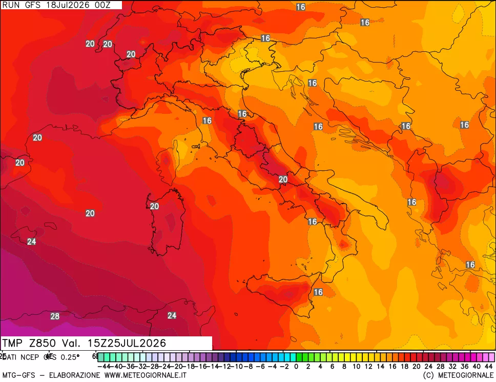 mappa 850 hPa Temp