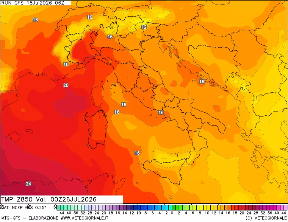 mappa 850 hPa Temp