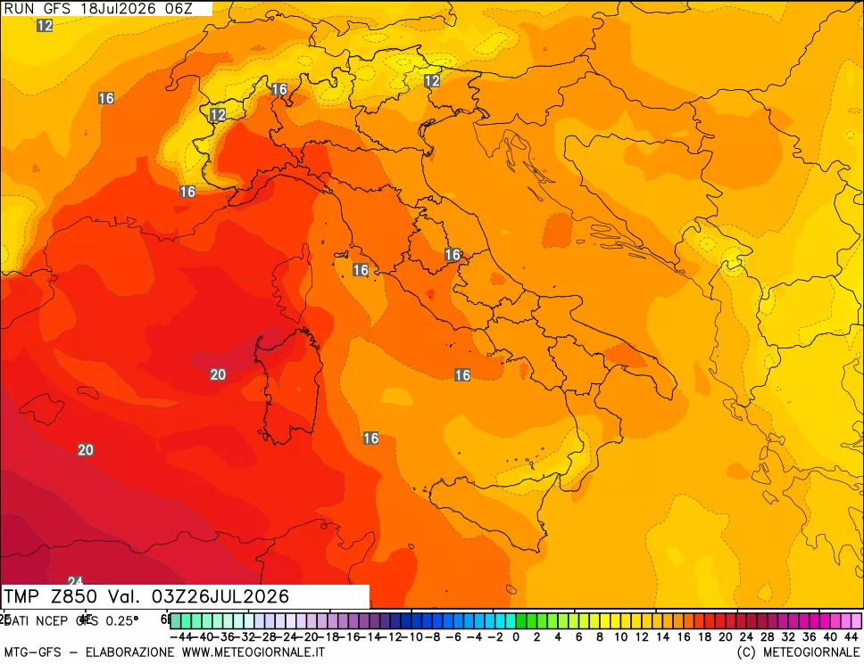 mappa 850 hPa Temp