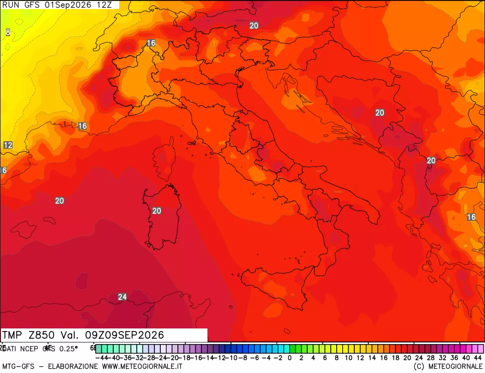 mappa 850 hPa Temp