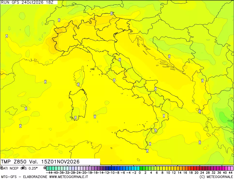 mappa 850 hPa Temp