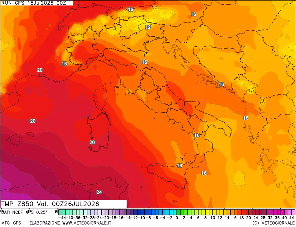 mappa 850 hPa Temp