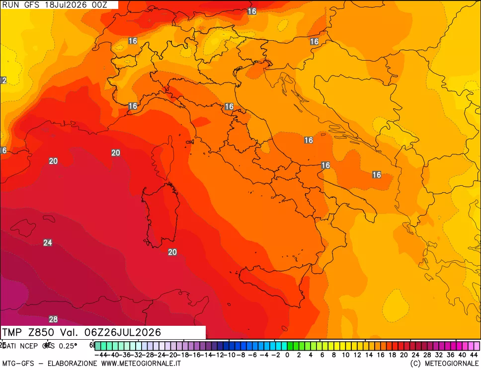mappa 850 hPa Temp