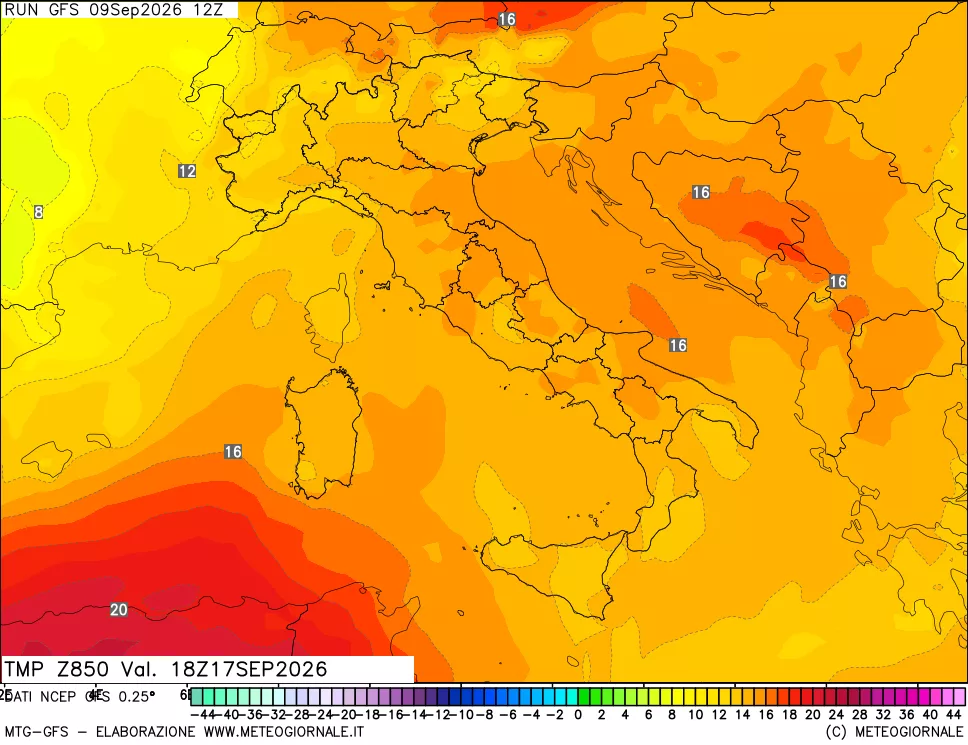 mappa 850 hPa Temp