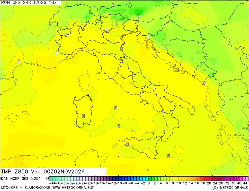 mappa 850 hPa Temp
