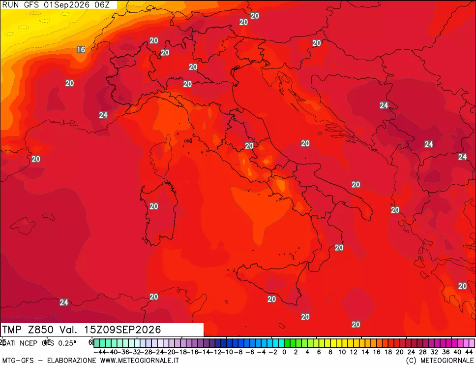 mappa 850 hPa Temp