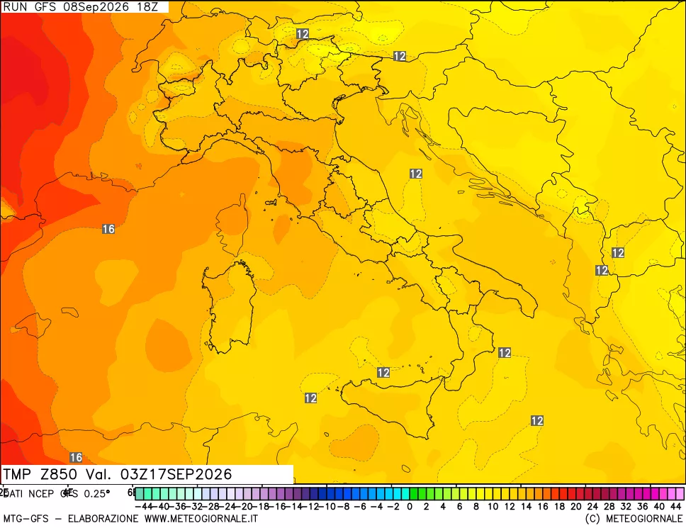 mappa 850 hPa Temp