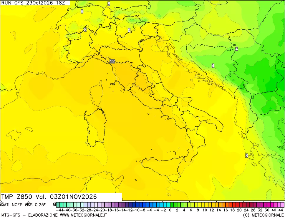 mappa 850 hPa Temp