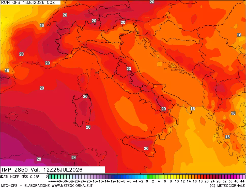 mappa 850 hPa Temp