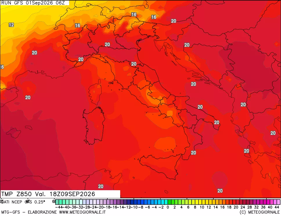 mappa 850 hPa Temp