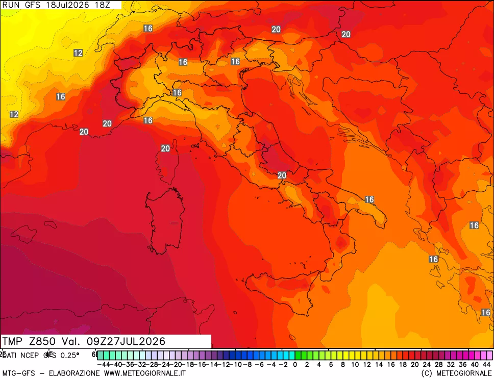 mappa 850 hPa Temp