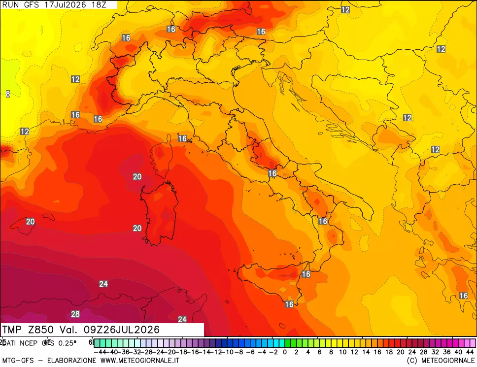 mappa 850 hPa Temp