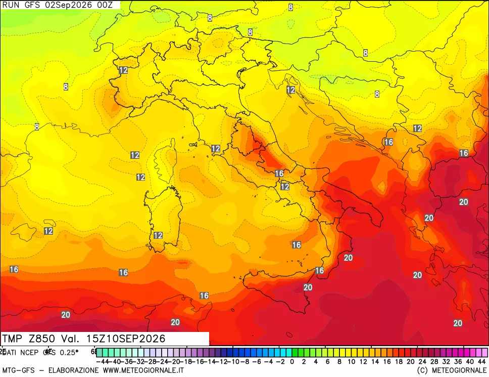 mappa 850 hPa Temp