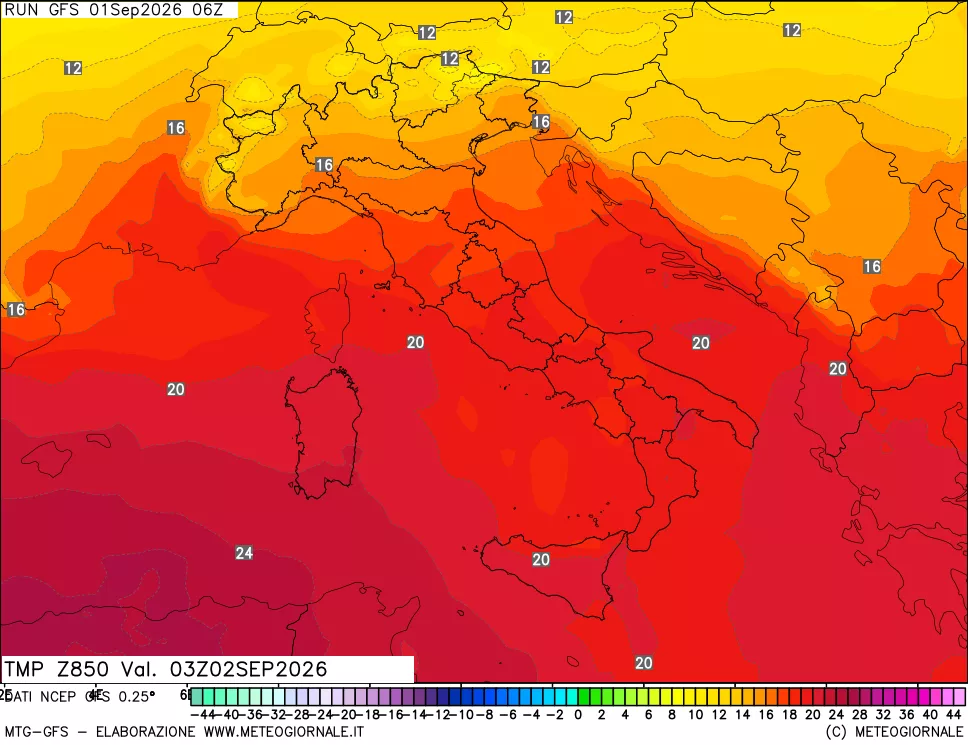 mappa 850 hPa Temp