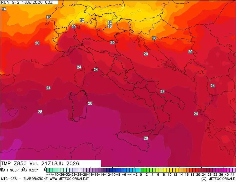 mappa 850 hPa Temp