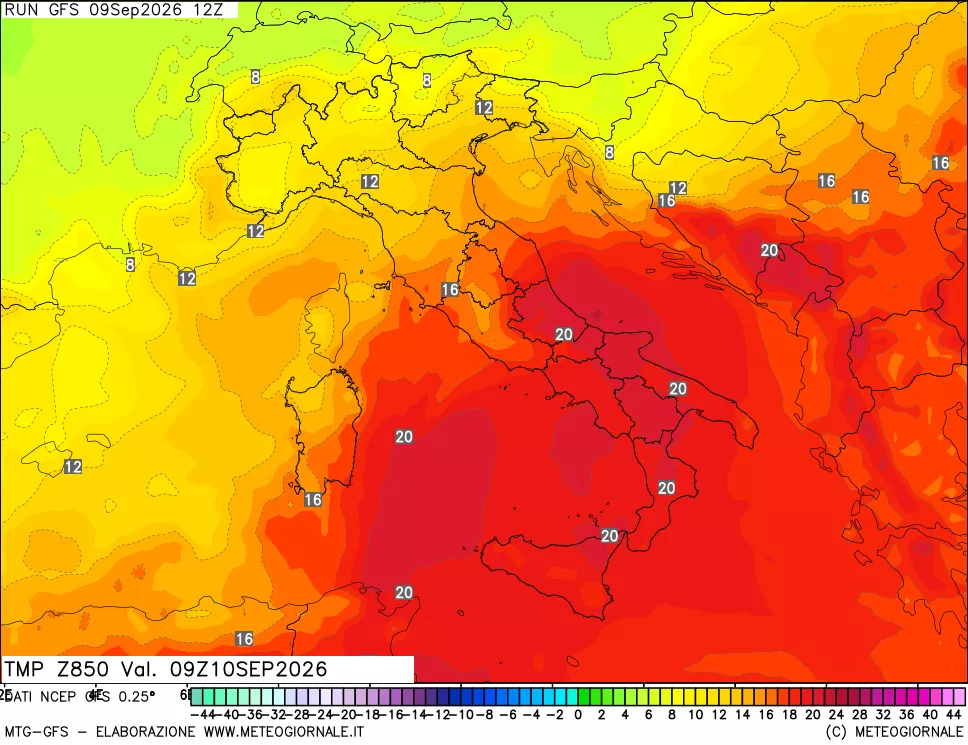 mappa 850 hPa Temp