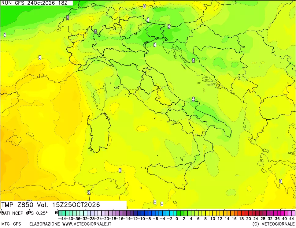 mappa 850 hPa Temp