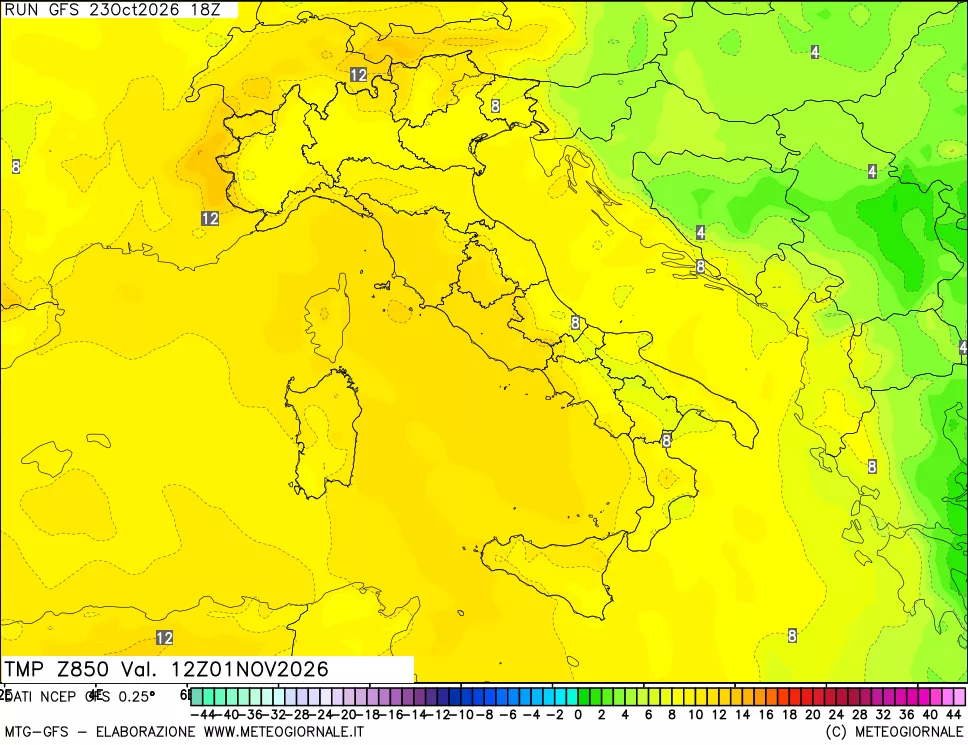 mappa 850 hPa Temp