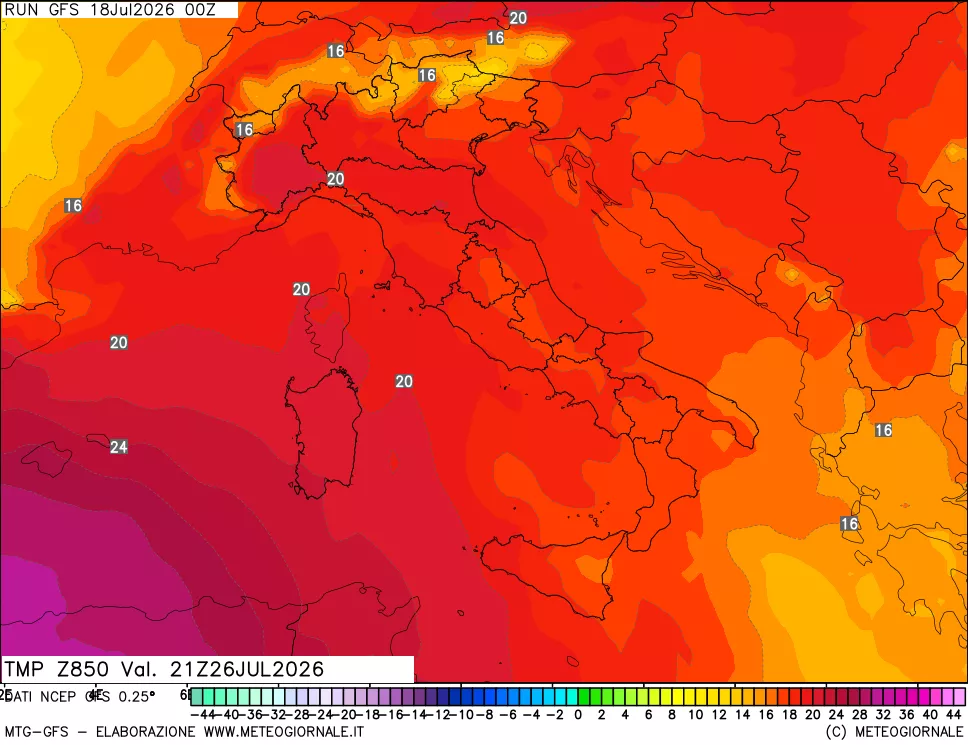 mappa 850 hPa Temp