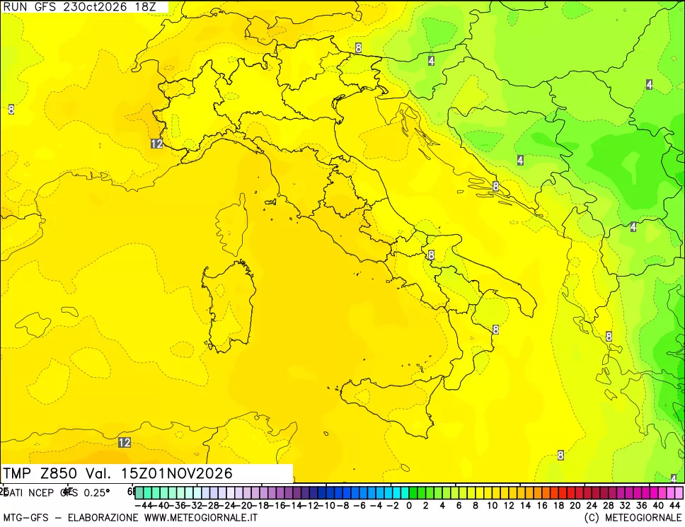 mappa 850 hPa Temp