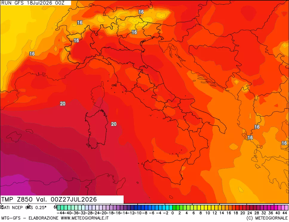 mappa 850 hPa Temp
