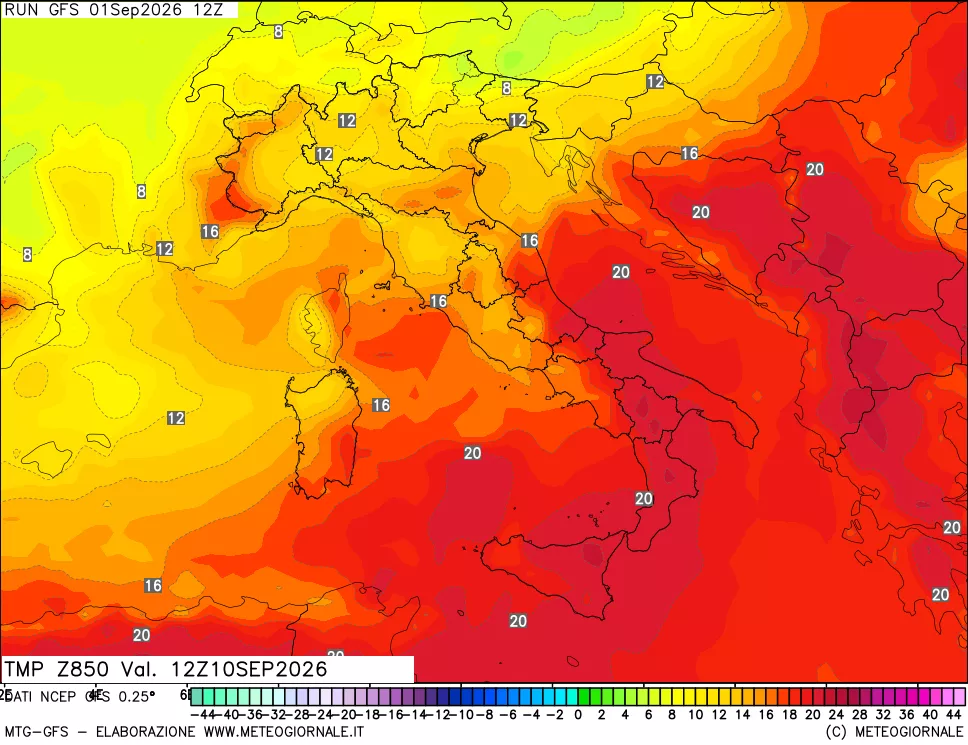 mappa 850 hPa Temp