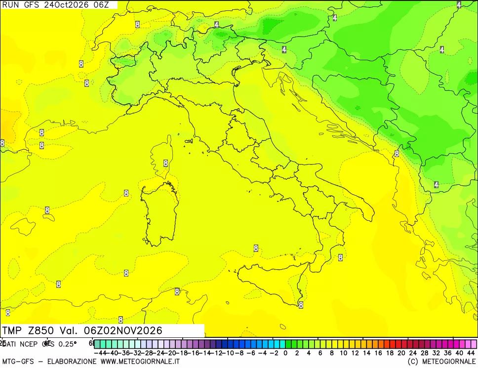 mappa 850 hPa Temp