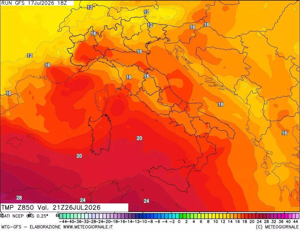 mappa 850 hPa Temp