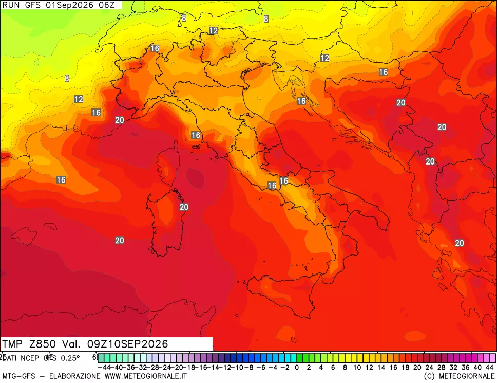 mappa 850 hPa Temp