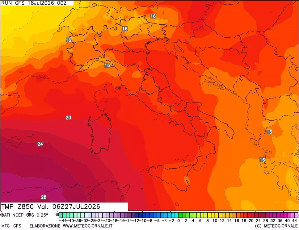 mappa 850 hPa Temp