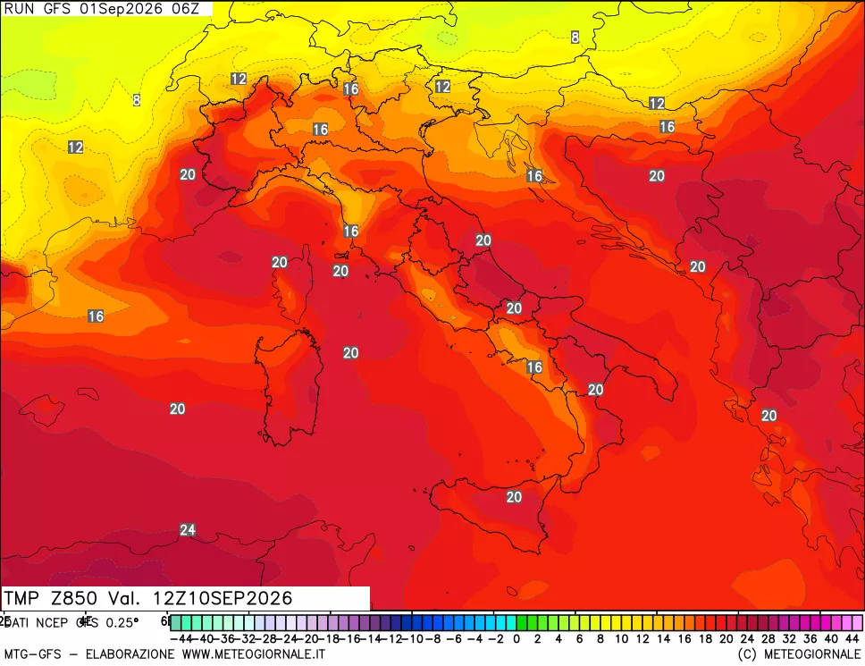 mappa 850 hPa Temp