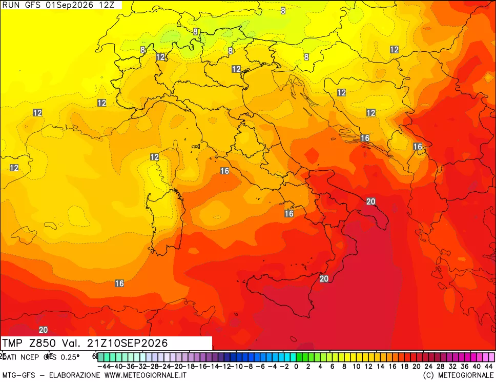 mappa 850 hPa Temp