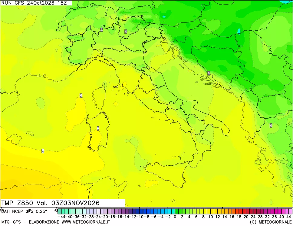 mappa 850 hPa Temp