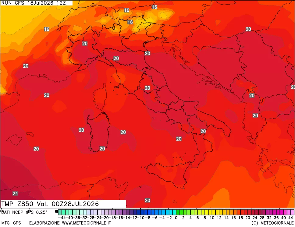 mappa 850 hPa Temp