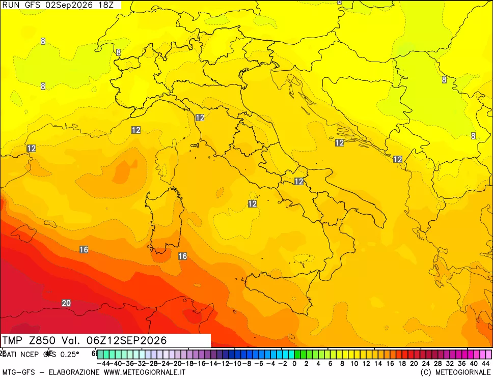 mappa 850 hPa Temp