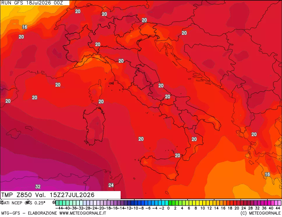 mappa 850 hPa Temp
