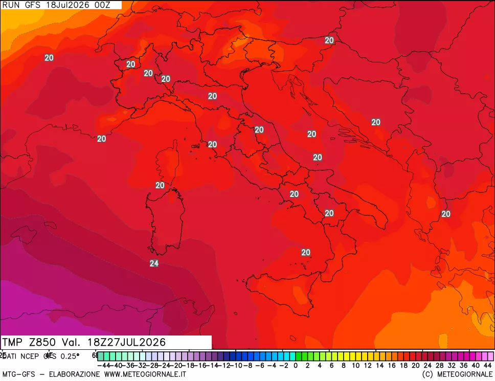 mappa 850 hPa Temp