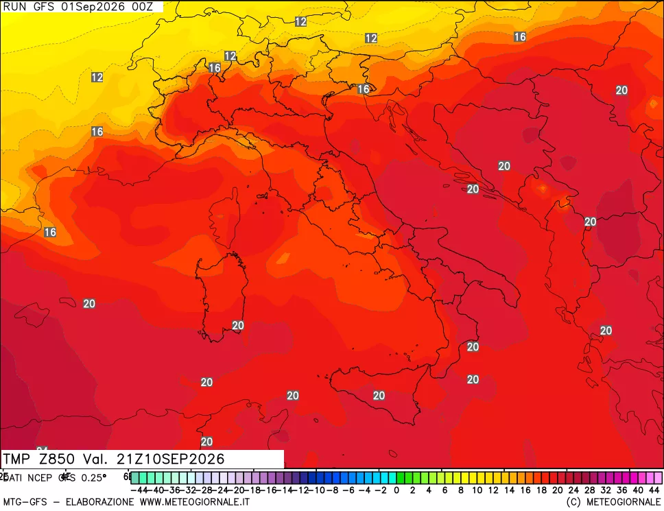 mappa 850 hPa Temp