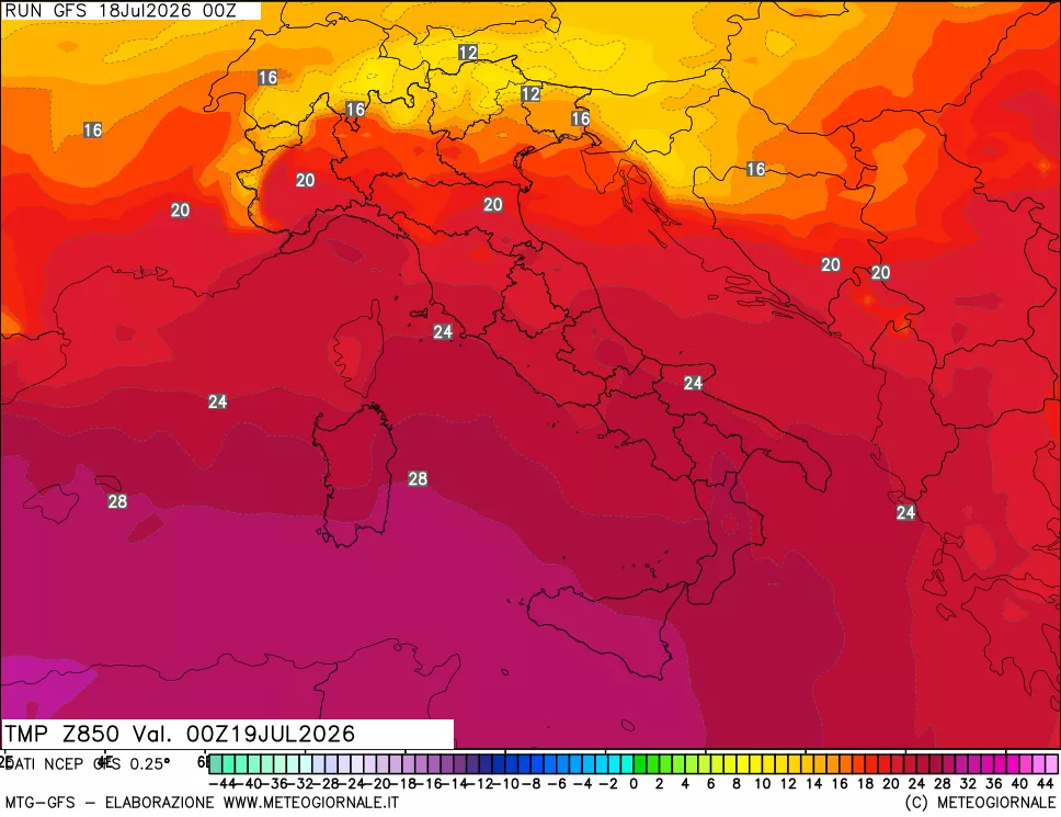 mappa 850 hPa Temp
