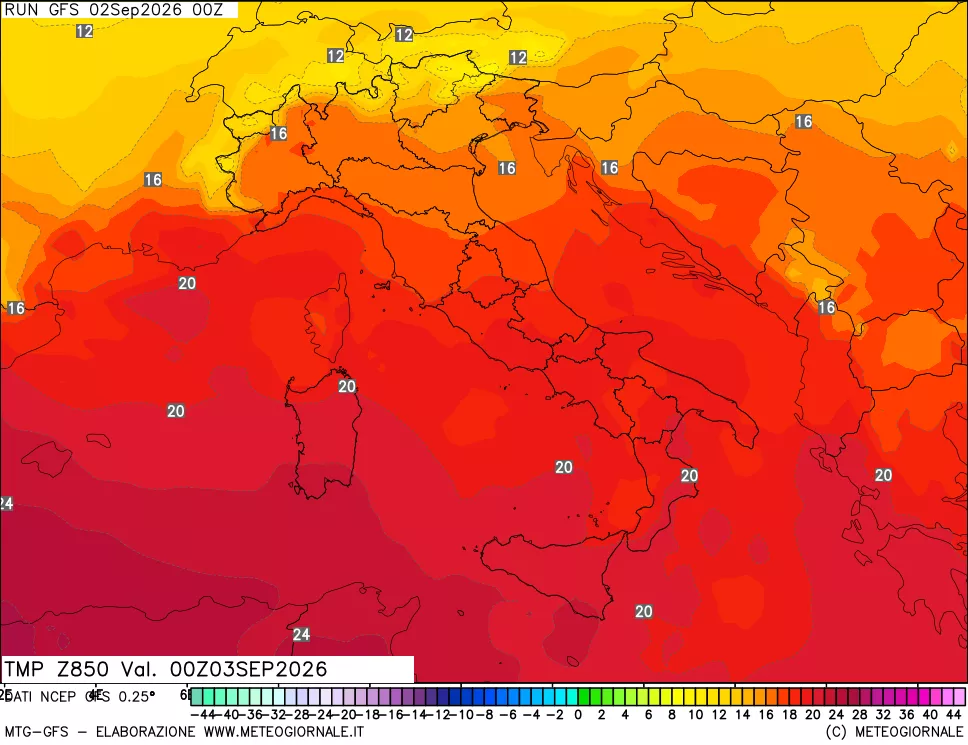 mappa 850 hPa Temp
